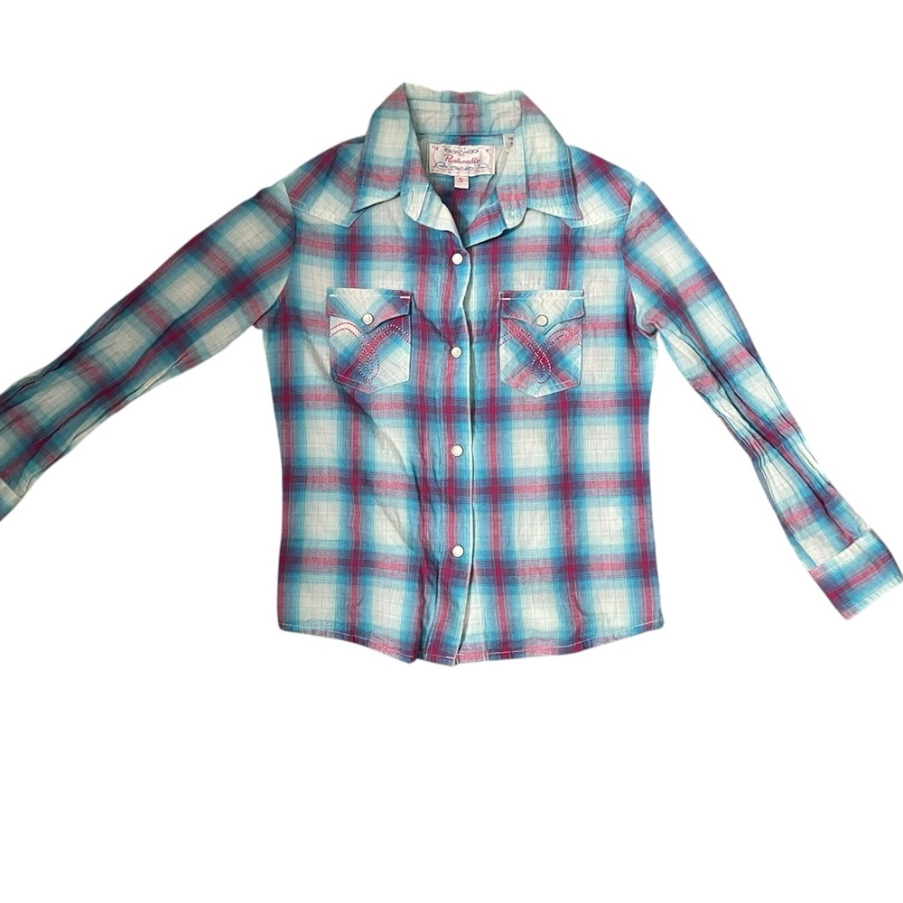 Vibrant Plaid Kids Button-Down Western Shirt by Pandhandle